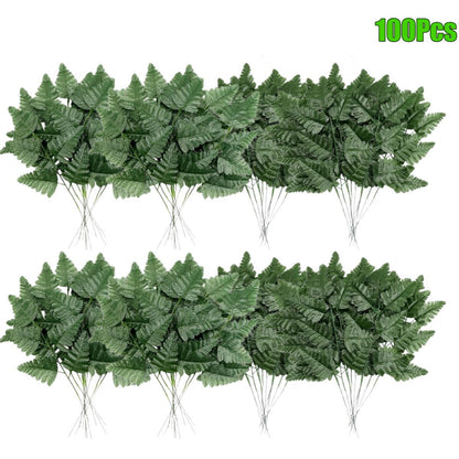 Artificial Fern Leaves Stem Green Cemetery Leaf Picks Wedding Flower Arrangements - DropOnline.co