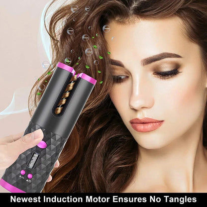 Portable Automatic Hair Curler, Ceramic Rotating Wireless Auto Curling Iron Wand, Portable USB Rechargeable Spin Curler For Hair Styling - DropOnline.co