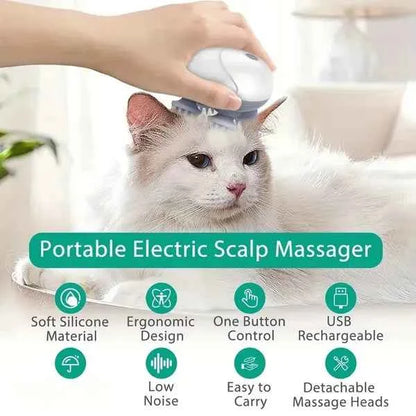 Pet Massager, Pet Scalp Massager, Handheld Electric Cat Massager, Dog Massager, 4 Rotating Massage Heads, Relax Muscles, Cat And Dog Scalp Massager, Pet Gift