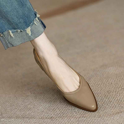 Women's Single Shoes Retro Brown Shallow Mouth Pointed Toe Commuting Mid-heel Anti-slip