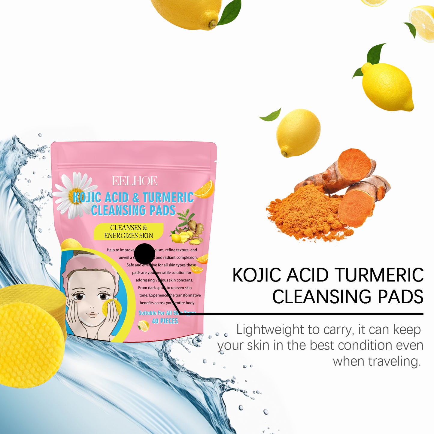 Turmeric Acid Cleansing Pad Gentle Cleansing Skin Care To Reduce Acne Face Brightening Delicate Pores