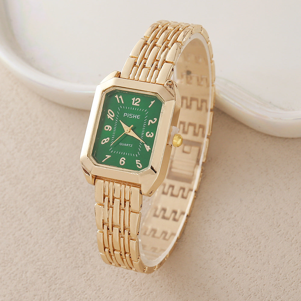Gold Steel Band Quartz Watch - Elegant Bracelet Timepiece
