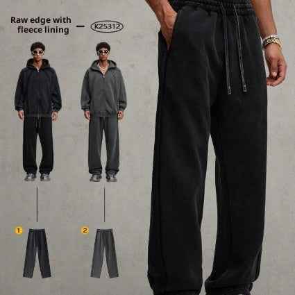 Trendy West Coast Vintage Brushed Fleece Distressed Sweatpants Casual Pants For Men