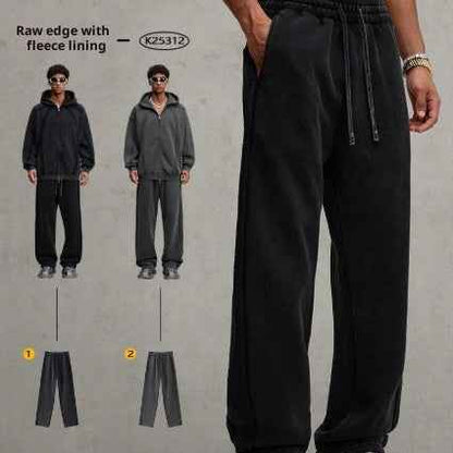 Trendy West Coast Vintage Brushed Fleece Distressed Sweatpants Casual Pants For Men