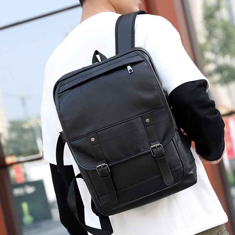 High School Men's Leather Bag Retro Backpack