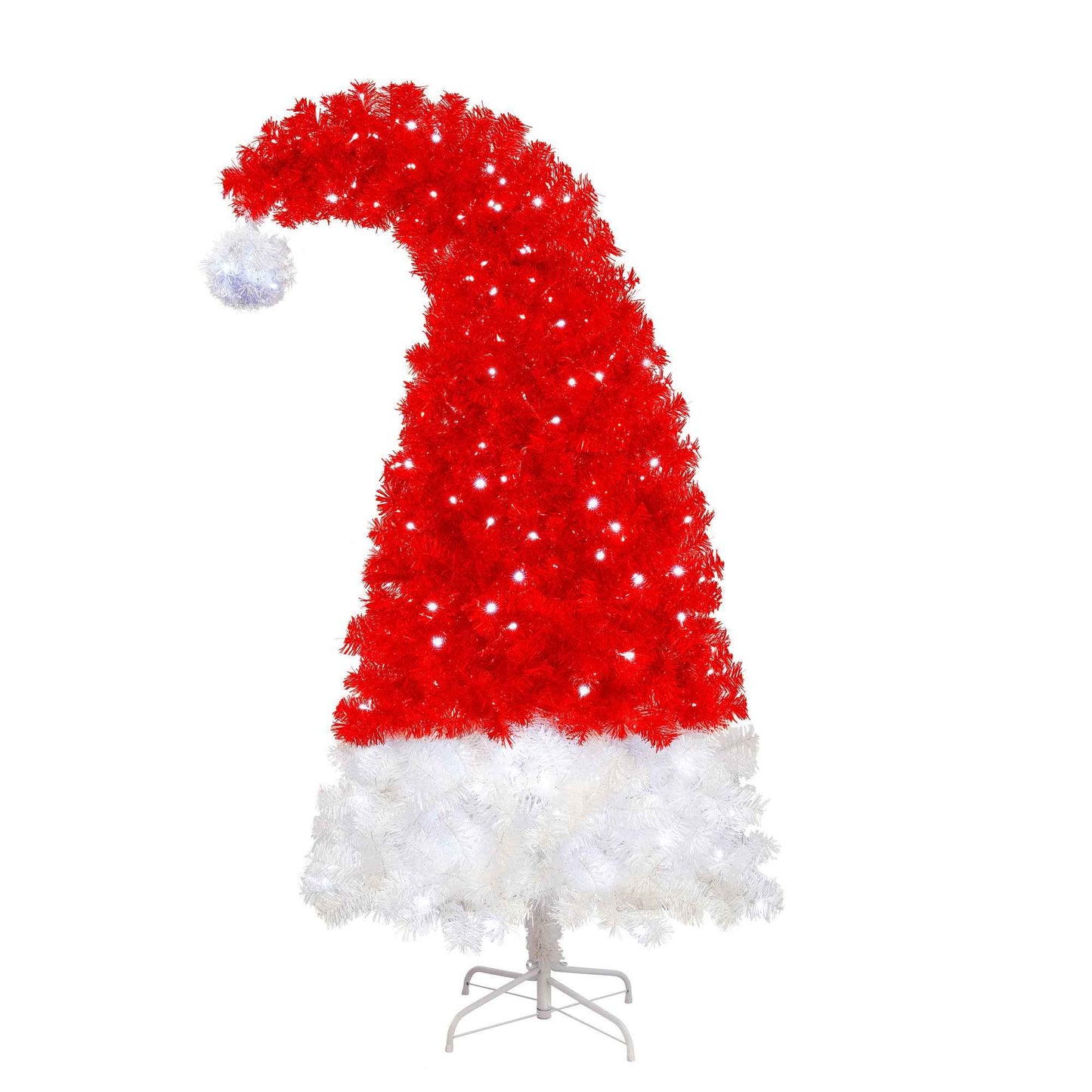 6FT Artificial Christmas Tree with LED Lights - Santa Hat Shape Whimsical Curved Tree (1050 Tips) - DropOnline.co