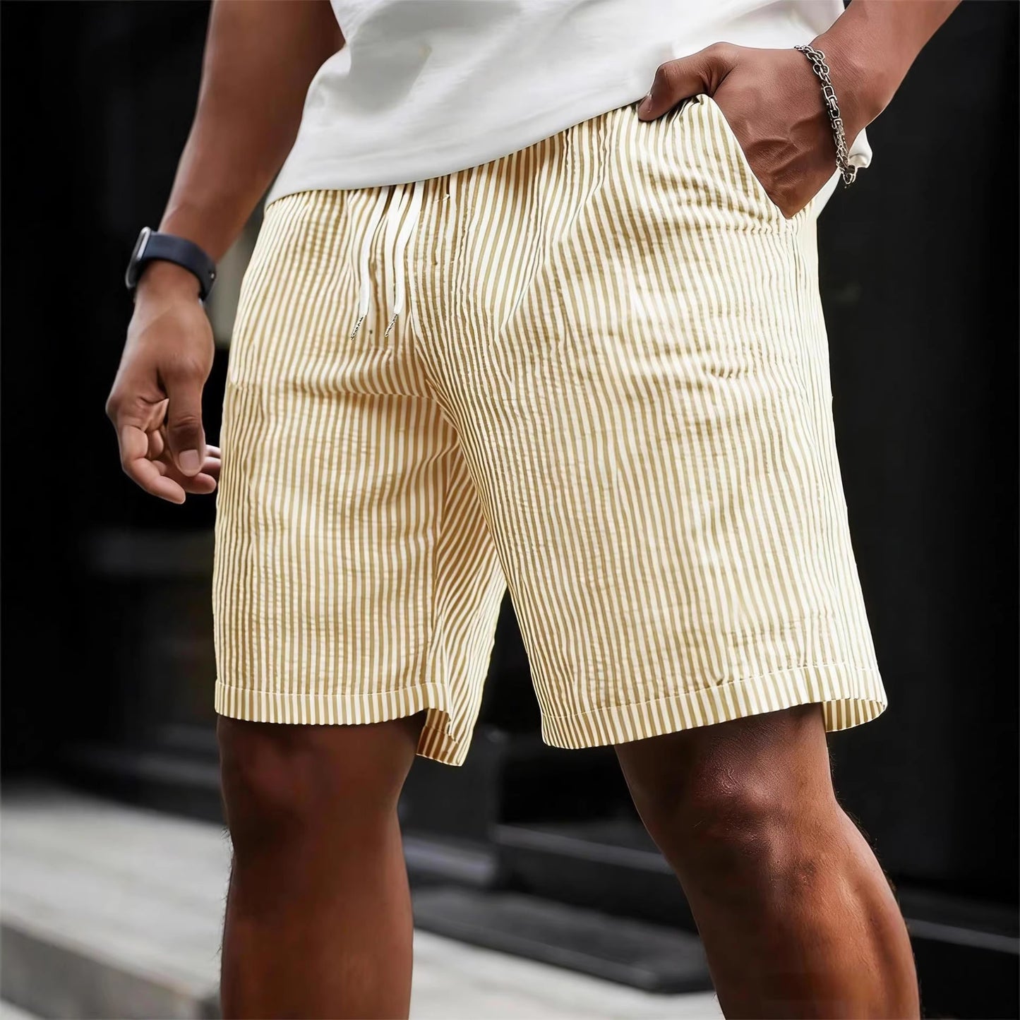 Striped Lace-up Sweatpants Minimalist Cropped Shorts