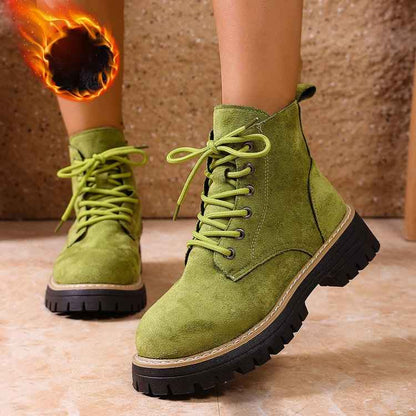 Front Lace-up Suede Ankle Boots With Fleece Lining