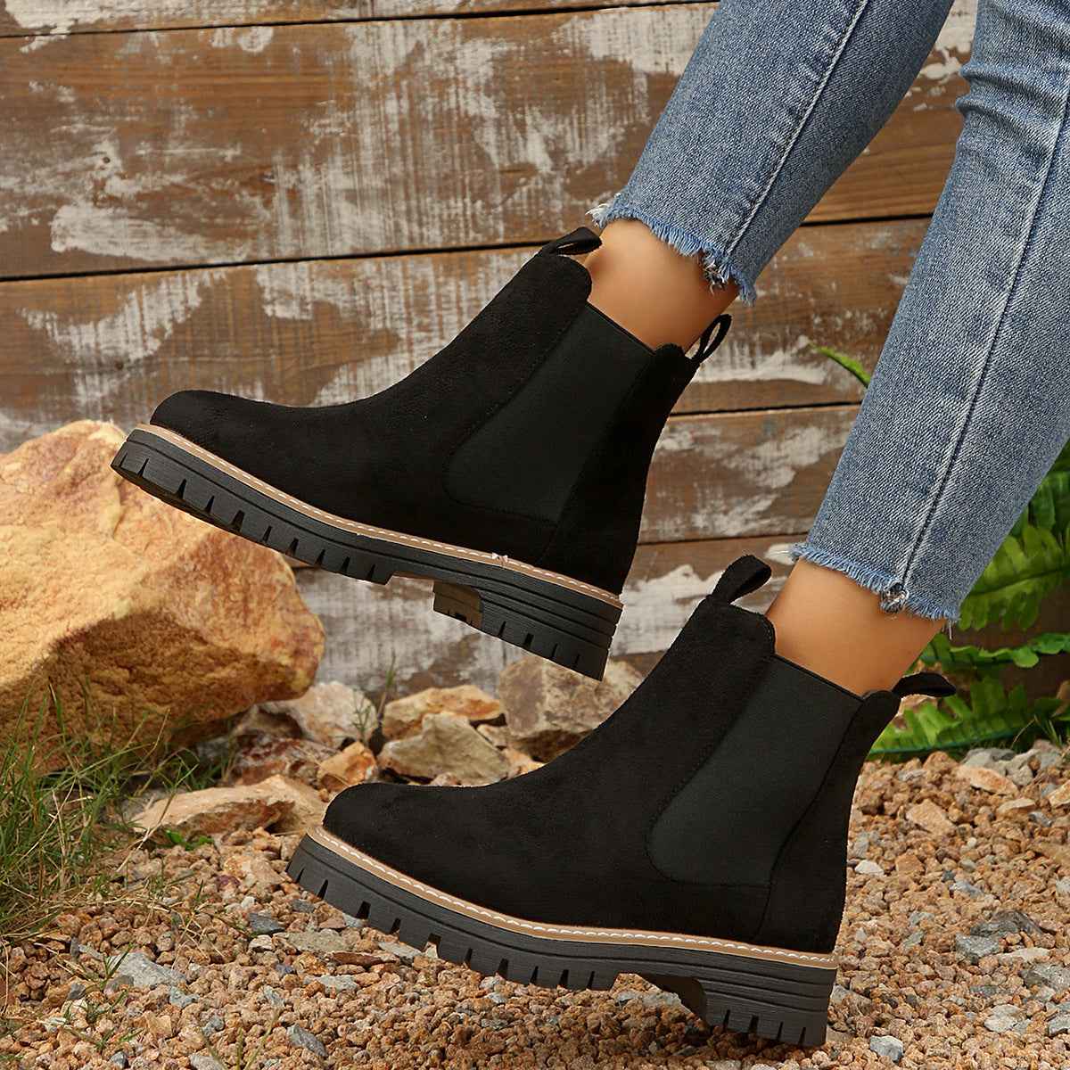 Frosted Mid-ankle Chelsea Bootsstylish, Casual, And Versatile Women's Boots