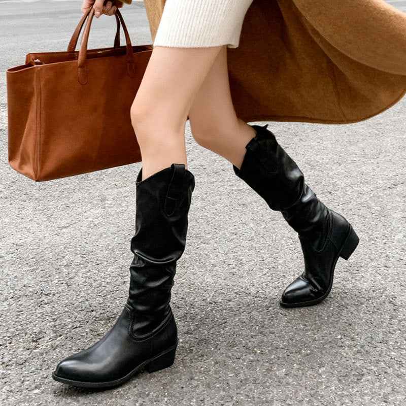Fashionable Chunky Heel Suede High-top Riding Boots