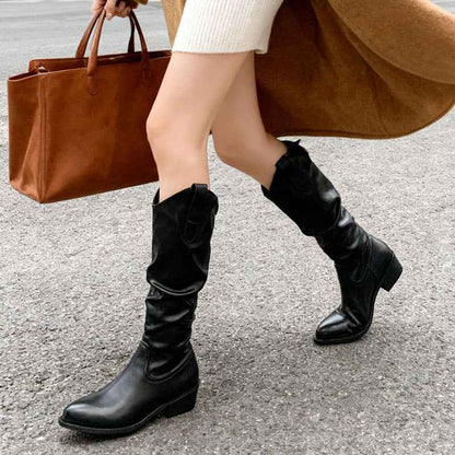 Fashionable Chunky Heel Suede High-top Riding Boots