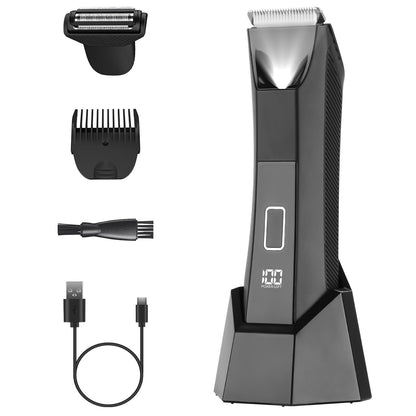 1Pc 2 In 1 Electric Body Trimmer For Men Cordless Beard Groin Ball Pubic Hair Shaver IPX7 Waterproof Razor With LED Light LCD Display Guard Comb Shaving Head - DropOnline.co