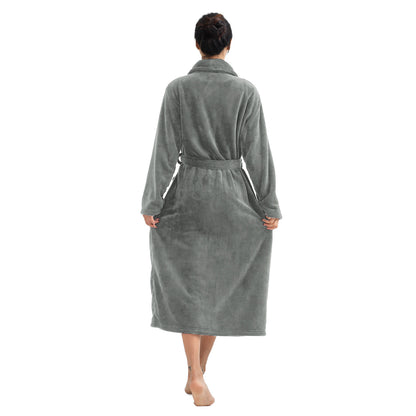RONGTAI Womens Bathrobe Ladies Fleece Plush Warm Long Robes Fleece Nightgown Sleepwear - DropOnline.co