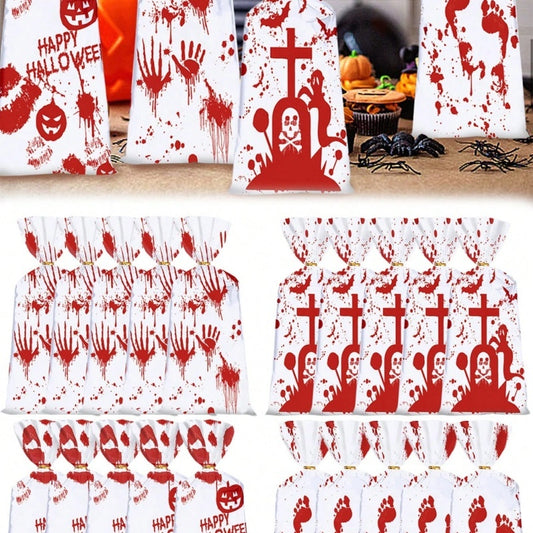 Halloween Cellophane Candy Bags - 50 Pack with Gold Twist Ties