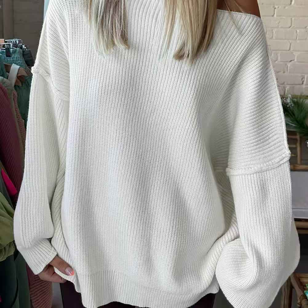 Women's Loose Casual Off-shoulder Asymmetric Collar Sweater