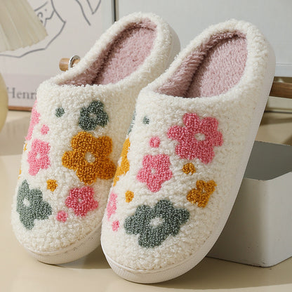 Warm Indoor Comfortable Colorful Flowers Cotton Slippers - DropOnline.co