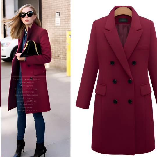 Women's Double-Breasted Woolen Coat - Long Winter Outerwear