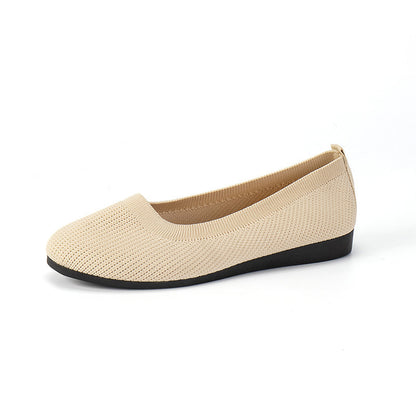 Round Toe Flats Shoes Casual Comfortable Soft Slip On Knit Mesh Shoes For Women - DropOnline.co