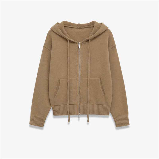 Women's Zipper Knit Hooded Sweatshirt