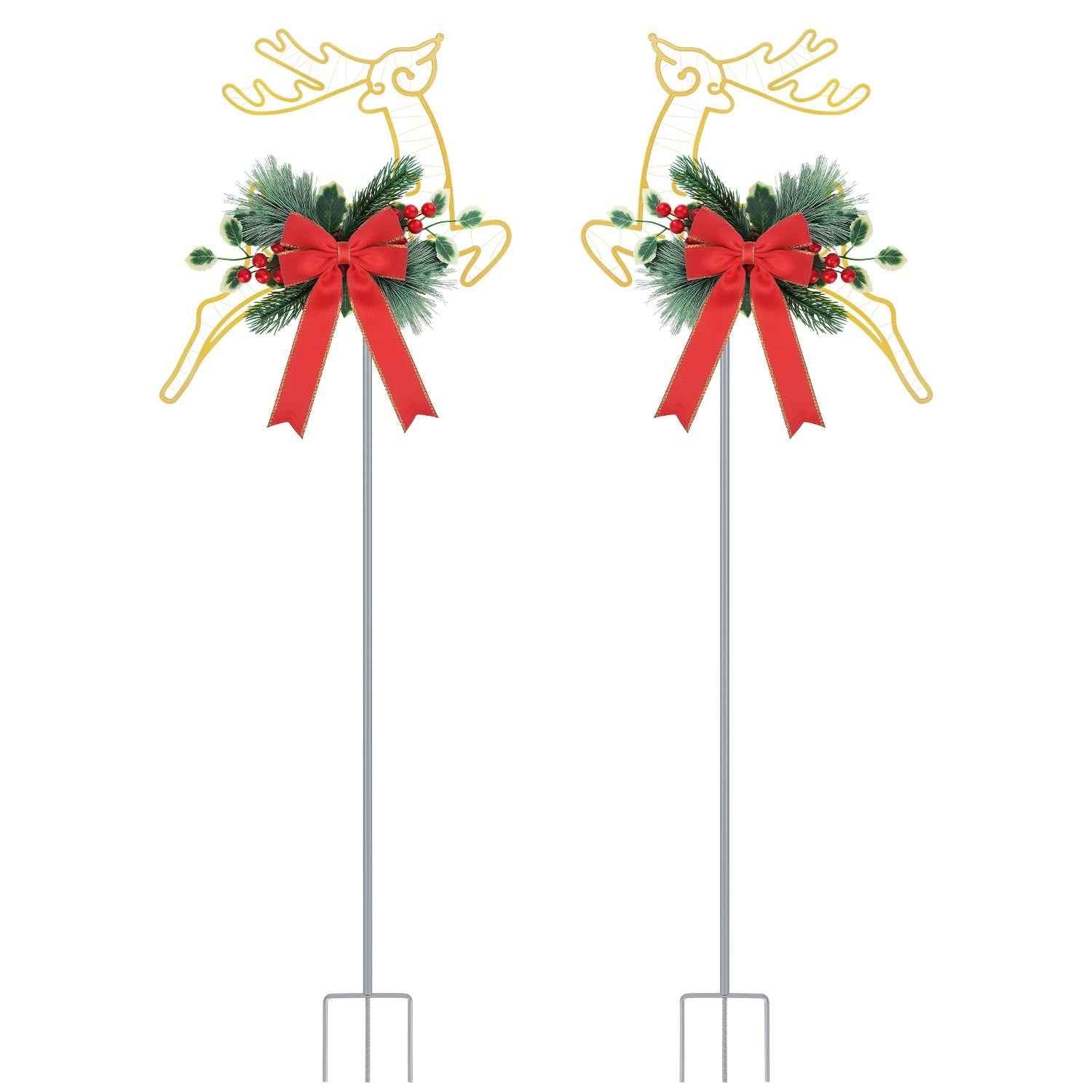 2Pcs Christmas Lighted Reindeer LED Pathway Stake Lights - Battery Powered Outdoor Decor