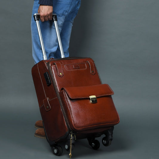 Valise trolley cabine en cuir