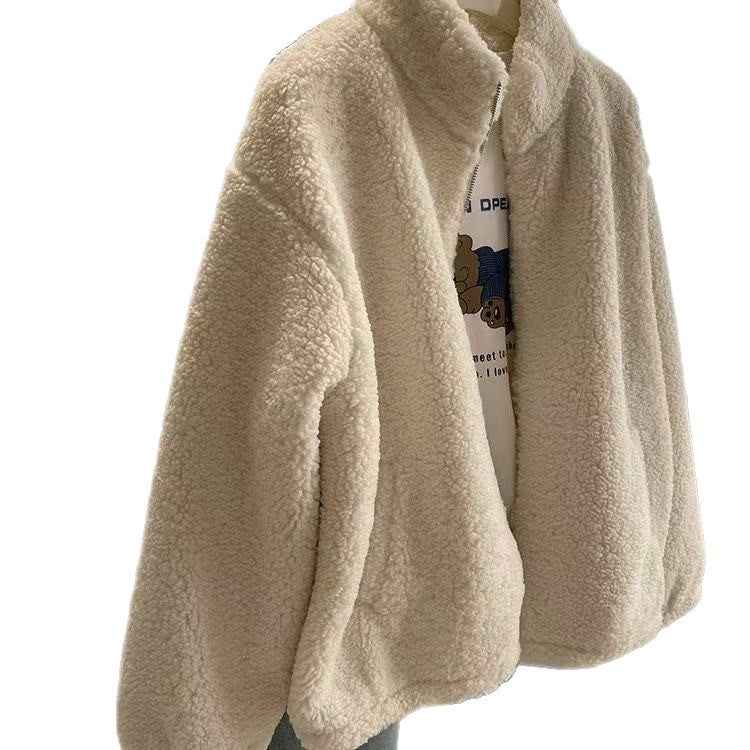 Women's Petite Thick Casual Stand-collar Furry Coat
