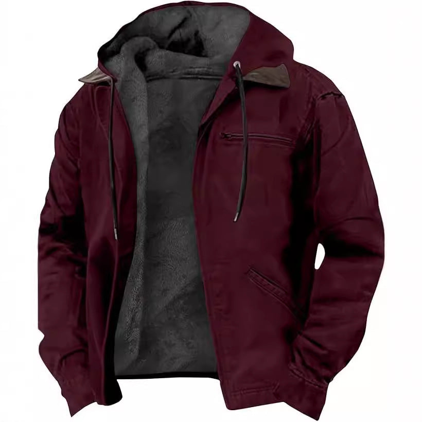 Men's Hooded Zipped Cotton-Padded Jacket - Winter Warm Outerwear