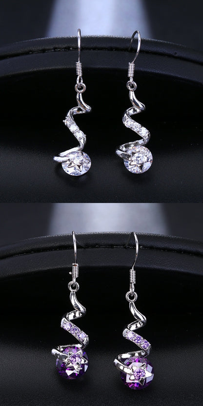 Purple Zircon Spiral Ear Hook Earrings - DropOnline.co