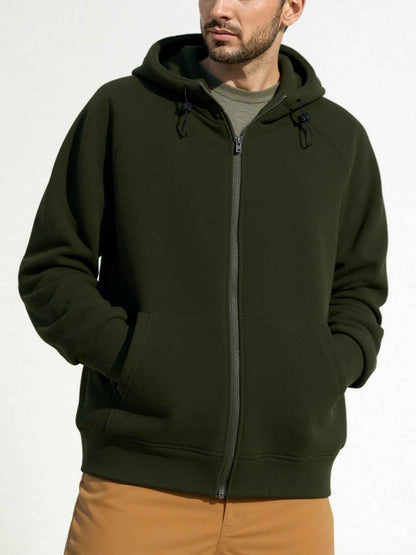 Solid Color Full Zipper Hooded Jacket Men's Sweater