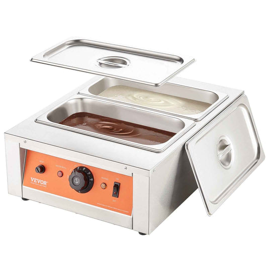 Chocolate Tempering Machine, 17.6 Lbs 2 Tanks Chocolate Melting Pot TEMP Control 86~185F, 1500W Stainless Steel Electric Commercial Food Warmer For Chocolate/Milk/Cream Melting And Heating