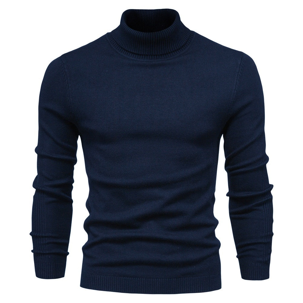 Men's Solid Color Slim Pullover Turtleneck Sweater - Winter Casual Tops