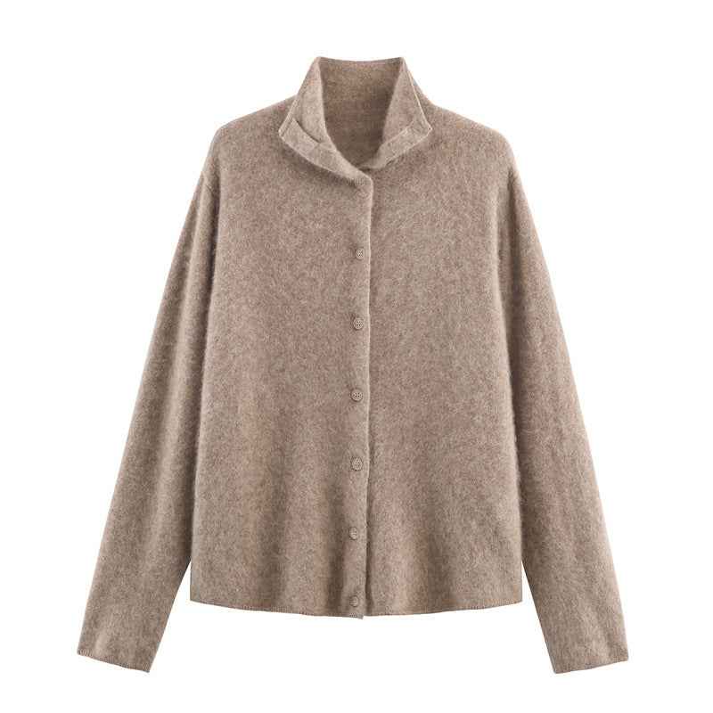 Korean-style Loose Casual High-neck Sweater Cardigan For Women