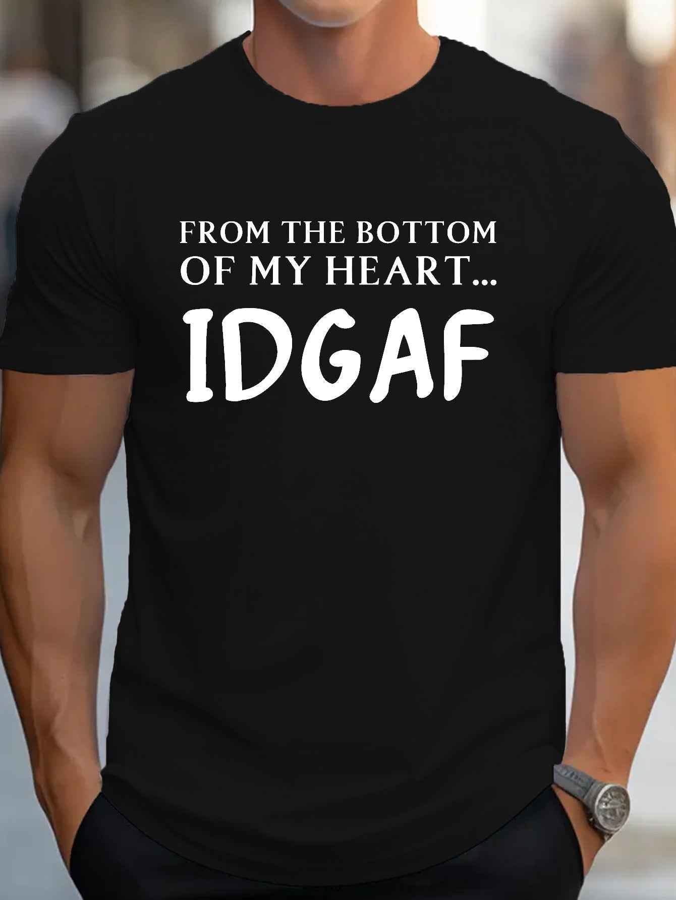 Men's IDGAF Logo Printed T-Shirt - Casual Street Style Short Sleeve Tee