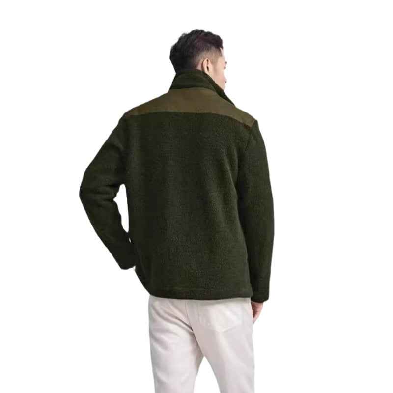 Men's Fleece Patchwork Color-Block Stand-Up Collar Fashion Jacket