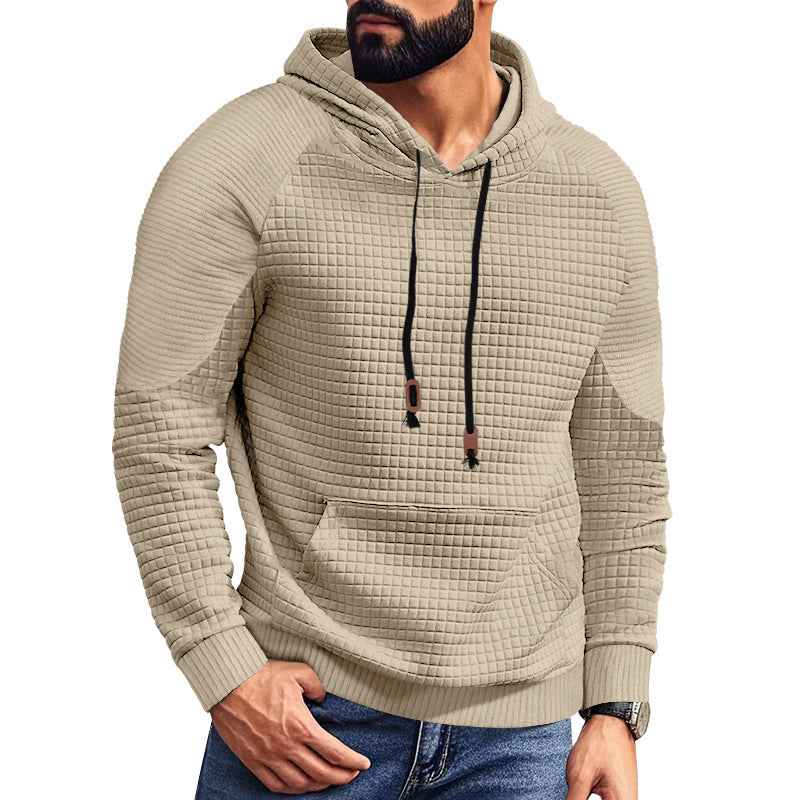 Casual Hooded Men's Checkered Pullover Sweatshirt With Large Pockets