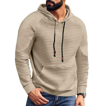 Casual Hooded Men's Checkered Pullover Sweatshirt With Large Pockets