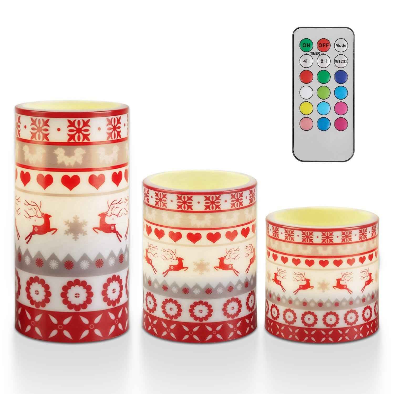 3Pack Christmas Flameless LED Candles - Deer Flickering Pillar with Remote Control - DropOnline.co