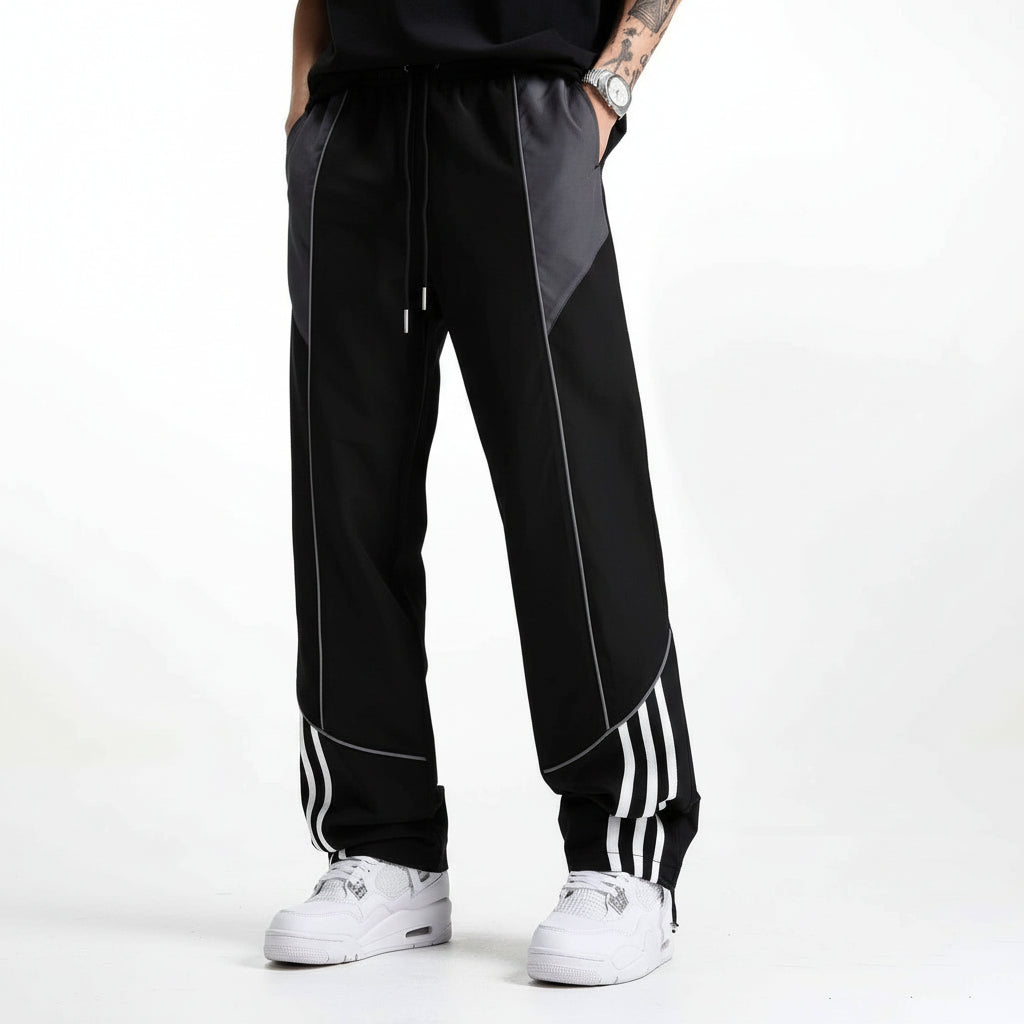 Men's Patchwork Striped Straight-Cut Casual Pants