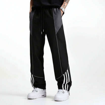 Men's Patchwork Striped Straight-Cut Casual Pants