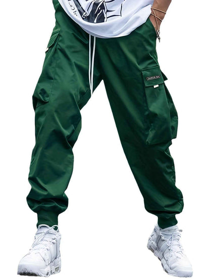 Men's Multi-Pocket Cargo Pants - Hip-Hop Streetwear Drawstring Trousers