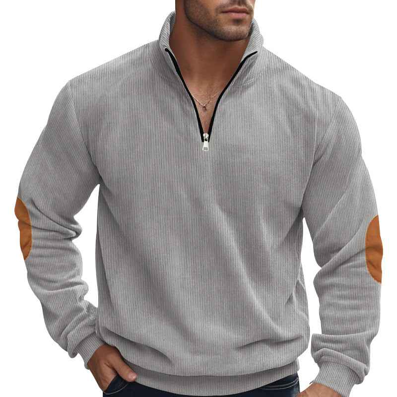 Half Zipper Men's Long-sleeved Sweater Corduroy Stand Collar Baggy Coat