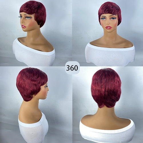 Short And Straight, Elf, Human Hair Non-toxic Wig, Burgundy, Short And Elf Haircut, Ladies Wig, Applicable To The Whole Scene.