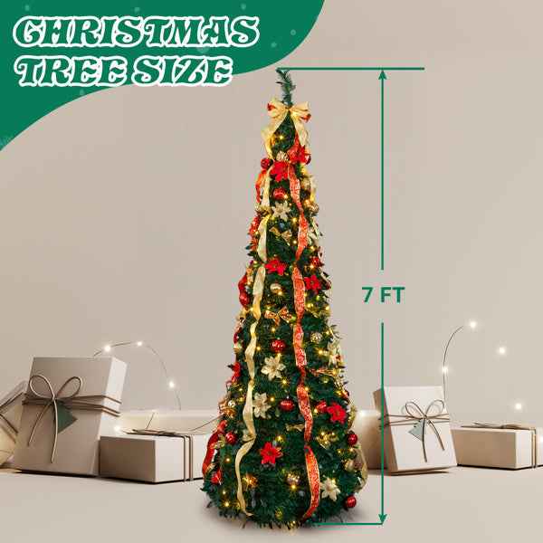 7 FT Fully Decorated Pre-lit Christmas Tree - Pop Up with 200 Lights Remote Control - DropOnline.co