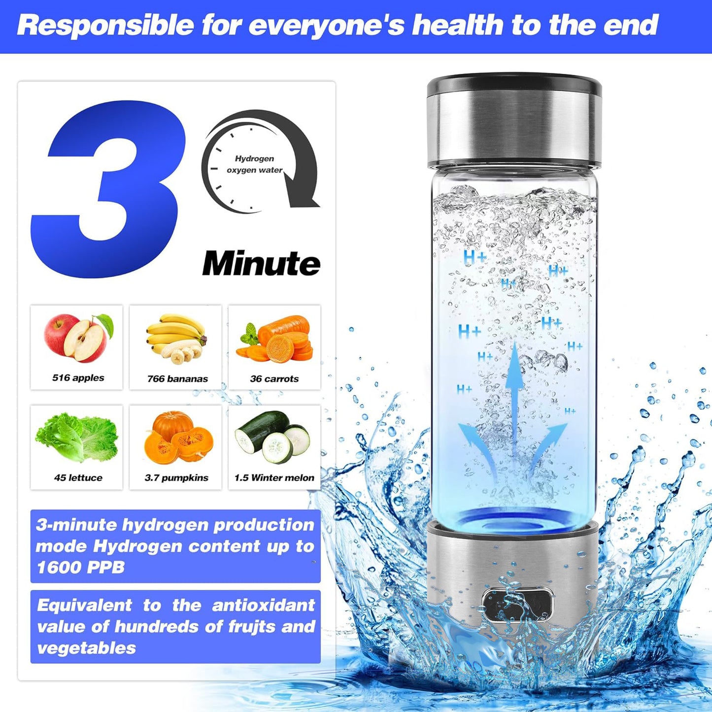 Portable Hydrogen Water Cup 420ml - Electrolytic Health Water Generator