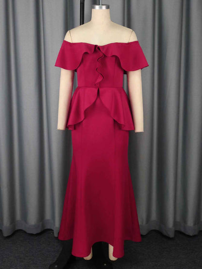 Strapless Ruffled Off-the-shoulder Dress Fishtail Dress