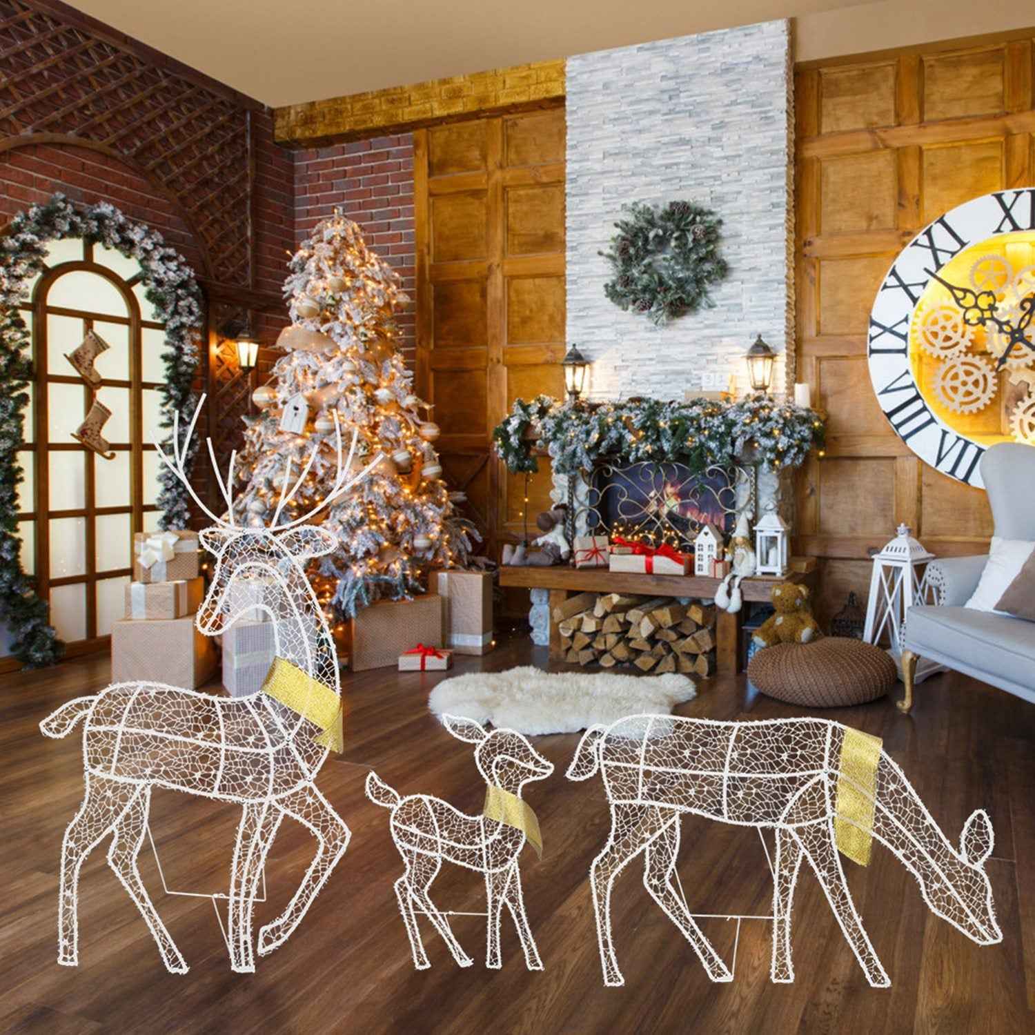 3 Sets Reindeer Family Lighted 2D Christmas Deer - Buck Doe Fawn Indoor Outdoor - DropOnline.co