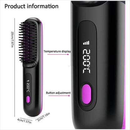 S7 Portable Cordless Hair Straightening Brush With LED Display - Lightweight Mini Negative Ion Hot Brush, USB Rechargeable Women's Travel Essentials Gift, Scald Protection - DropOnline.co