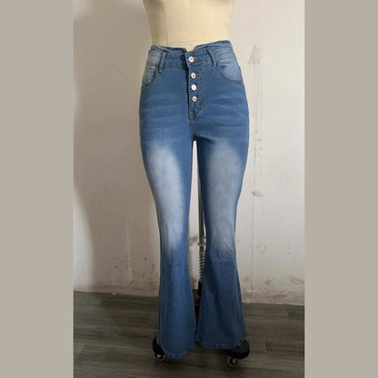 High Waist Bell Bottom Jeans Trendy Wear Washed Out Street Style Women's Denim Pants - DropOnline.co