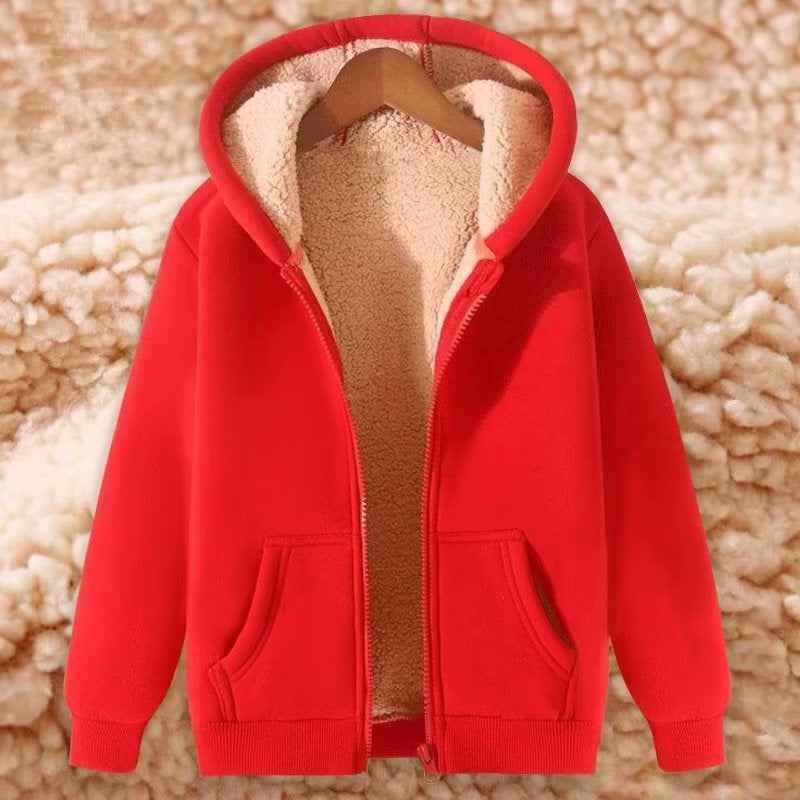 Women's Simple Solid Color Cold-proof Warm Berber Fleece Hooded Jacket