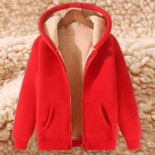 Women's Simple Solid Color Cold-proof Warm Berber Fleece Hooded Jacket